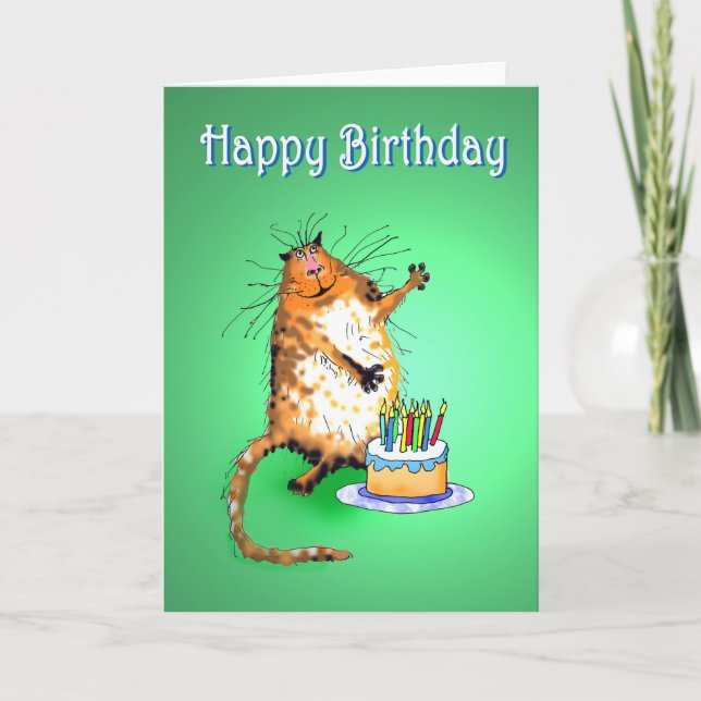 Katzenkuchen und Birthday-Kerzen, Spaß, Karte (Vorderseite)