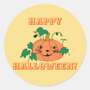 Katzenkürbis, Blätter, Halloween-Sticker Runder Aufkleber