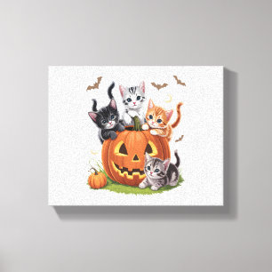 Katzenkürbis Halloween (90er Jahre), florale Spook Leinwanddruck