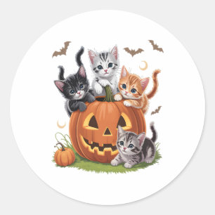 Katzenkürbis Halloween (90er Jahre), florale Spook Runder Aufkleber
