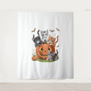 Katzenkürbis Halloween (90er Jahre), florale Spook Wandteppich