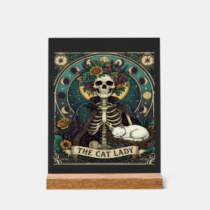 Katzenlady Halloween Skelett Blumen Mond Kompass Acrylschild