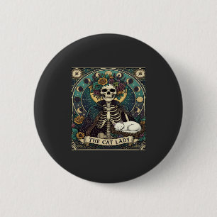 Katzenlady Halloween Skelett Blumen Mond Kompass Button