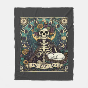 Katzenlady Halloween Skelett Blumen Mond Kompass Fleecedecke