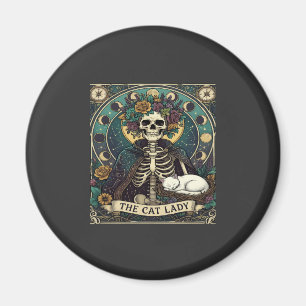 Katzenlady Halloween Skelett Blumen Mond Kompass Magnet