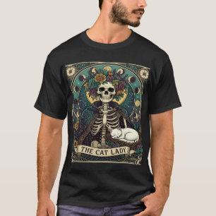 Katzenlady Halloween Skelett Blumen Mond Kompass T-Shirt