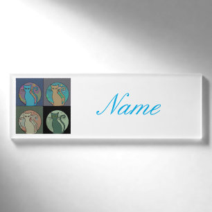 Katzenlady Mehrere Katzen Sitzen Thunder_Cove Namenschild