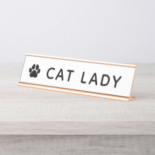 Katzenlady Pfotenabdruck Modern Weiß Schreibtischnamensplakette
