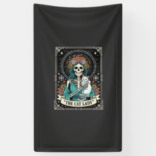 Katzenlady-Skelett-Tarot-Blumen-Gotisch Banner