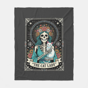 Katzenlady-Skelett-Tarot-Blumen-Gotisch Fleecedecke