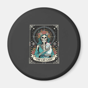 Katzenlady-Skelett-Tarot-Blumen-Gotisch Magnet