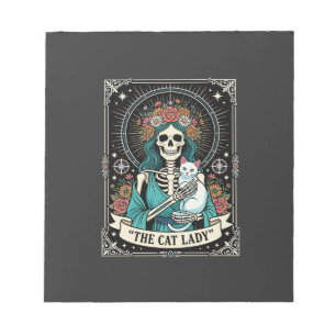 Katzenlady-Skelett-Tarot-Blumen-Gotisch Notizblock