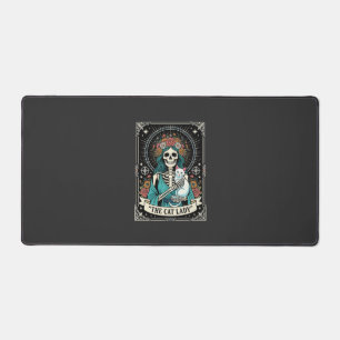 Katzenlady-Skelett-Tarot-Blumen-Gotisch Schreibtischunterlage