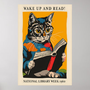 Katzenleseplakat - Aufwachen und Lesen! - National Poster