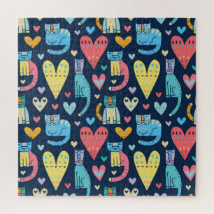 Katzenliebe: Farbige nahtlose Vintage-Muster