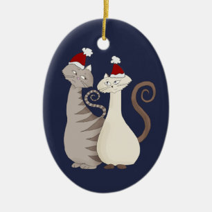 Katzenliebespaar Blau Keramikornament
