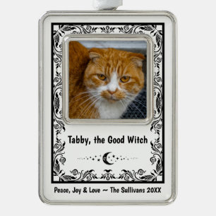 Katzenliebhaber Benutzerdefiniertes Foto Witchy St Rahmen-Ornament Silber
