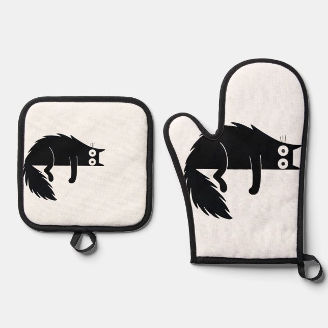 Katzenliebhaber Geschenk für Oven Mitt & Pot Holde Ofenhandschuh & Topflappen-Set (Vorderseite)