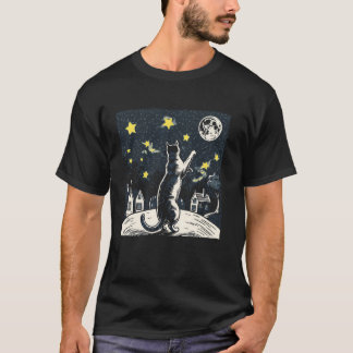 Katzenliebhaber greift nach Sternen Mond Himmel Kä T-Shirt