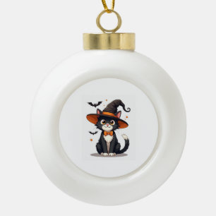 Katzenliebhaber Hexenhut auf Smoking-Katze Hallowe Keramik Kugel-Ornament