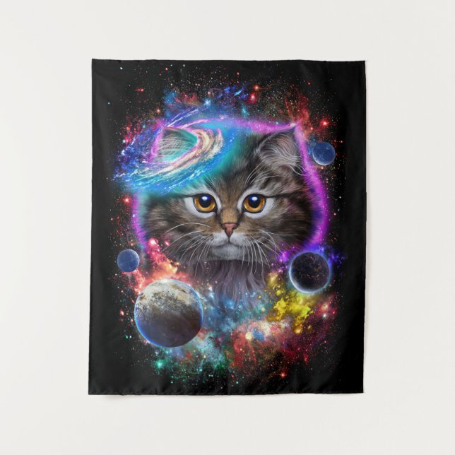 Katzenliebhaber| Katze im Galaxy-Weltraumkosmos Wandteppich (Vorderseite)