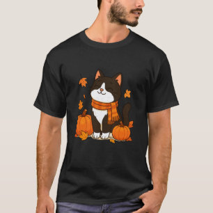 Katzenliebhaber Kürbis Herbstblätter Herbstsaison  T-Shirt