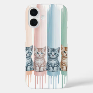 Katzenliebhaber — Pastellfarbene Tropfen Kätzchen iPhone 16 Hülle