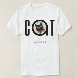 Katzenliebhaber Schwarz Rot Grün Fliege Name Anpas T-Shirt