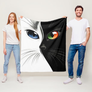 Katzenliebhaber Schwarz Weiß Orange Grün Blaue Aug Fleecedecke