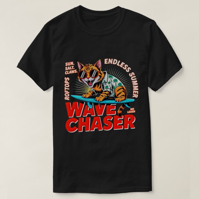 Katzenliebhaber Sommer-Wellenjäger Lustiges Strand T-Shirt (Design vorne)