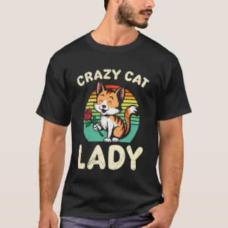 Katzenliebhaber VERRÜCKTE KATZEN-DAME Rose Lustige T-Shirt