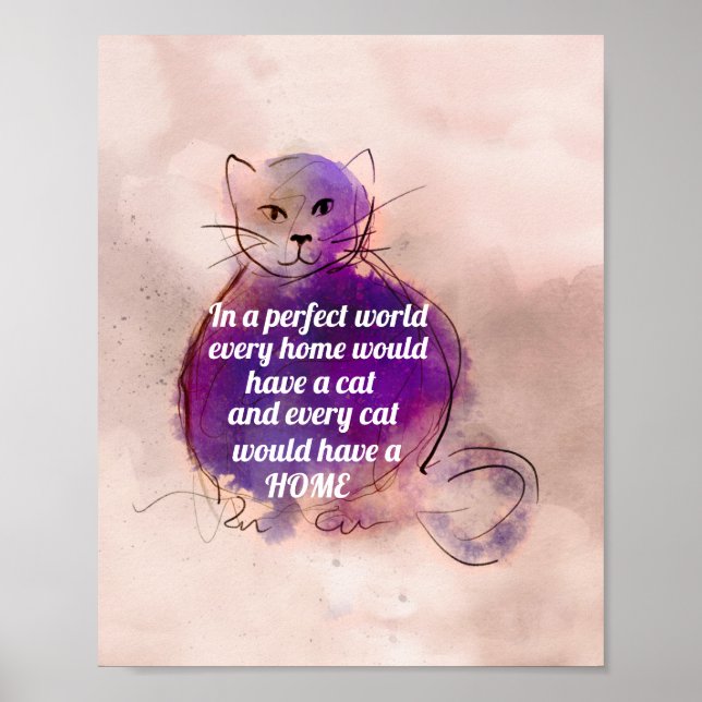 Katzenliebhaber zitieren Aquarelldesign Poster (Vorne)