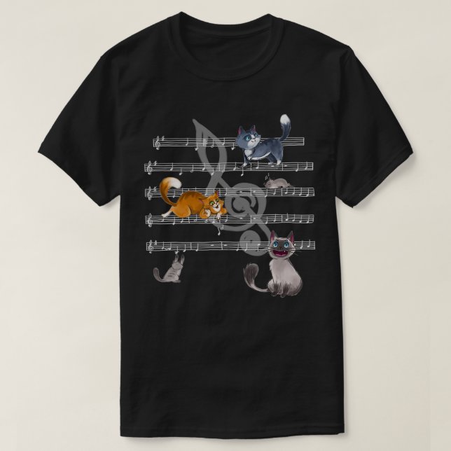 Katzenlied mit Musiknote T-Shirt (Design vorne)