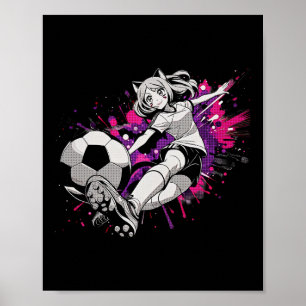Katzenmädchen-Fußballspieler auf dem Spielfeld Spa Poster