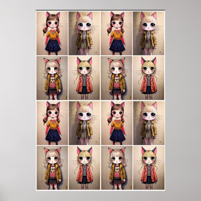 Katzenmädchen (KI) Poster (Vorne)