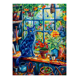 Katzenmalerei auf dem Gartenhaus Poster