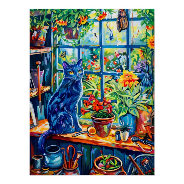Katzenmalerei auf dem Gartenhaus Poster (Vorderseite)