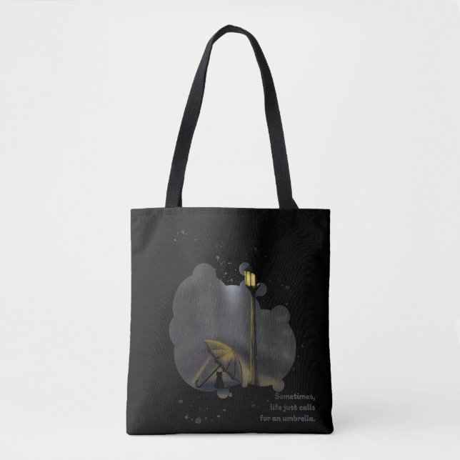 Katzenmalerei und Regenquote Black Tote Bag Tasche (Vorderseite)