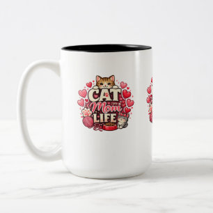 Katzenmama-Leben-Valentins-Tasse – Süße Katzenlieb Zweifarbige Tasse