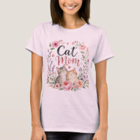 Katzenmama-Wasserfarben-Blumen-T-Shirt | Katzenmam