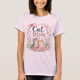 Katzenmama-Wasserfarben-Blumen-T-Shirt Katzenmam T-Shirt