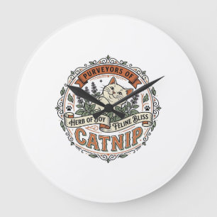 Katzenminze Katze Katzenminze Vintage Vektor Art S Große Wanduhr