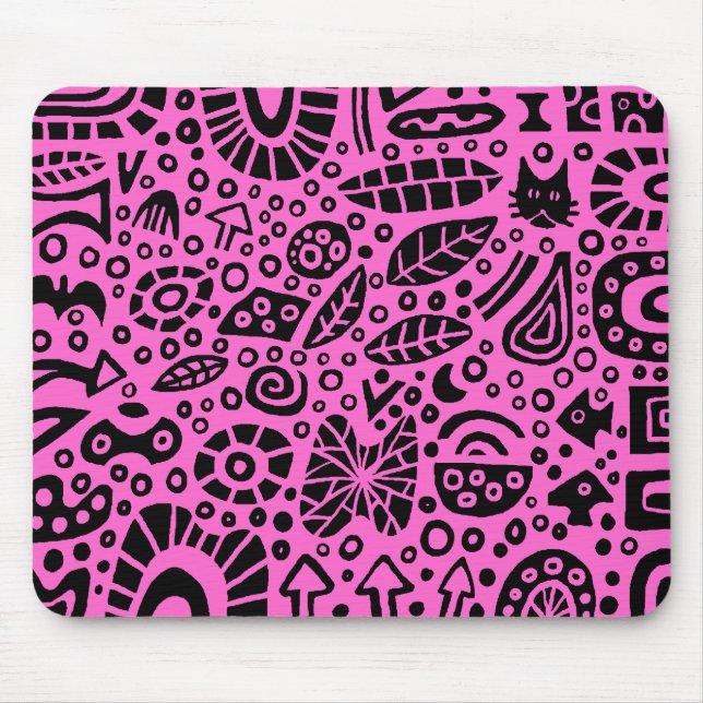 Katzenminzen-Träume - Schwarzes auf rosa FF66CC Mousepad (Vorne)