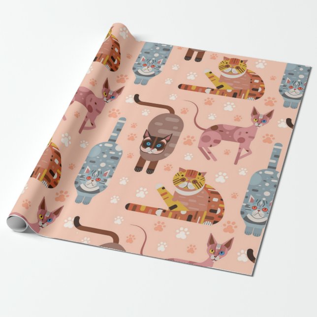Katzenmuster Geschenkpapier (Ungerollt)