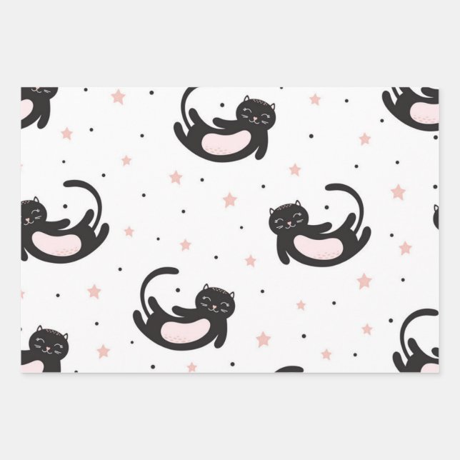 Katzenmuster Geschenkpapier Set (Vorderseite)