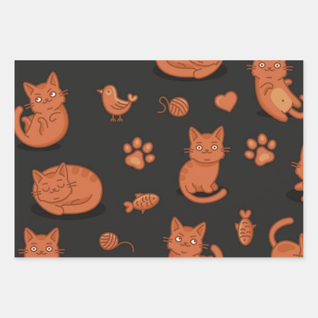 Katzenmuster Geschenkpapier Set (Vorderseite)
