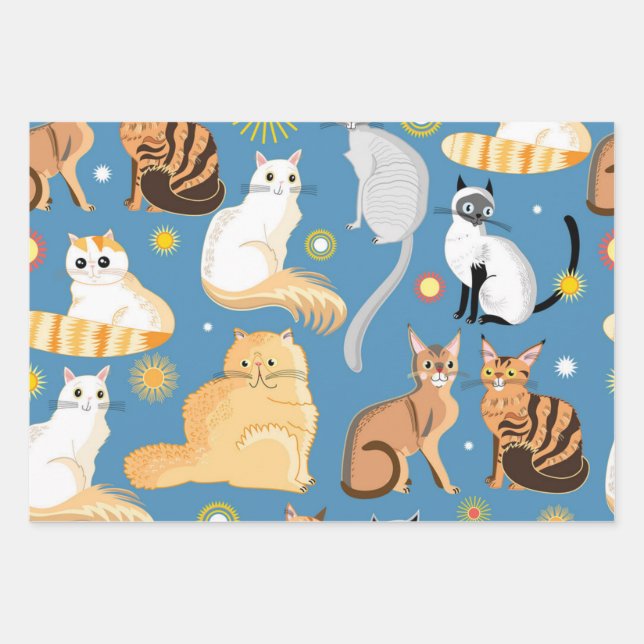 Katzenmuster Geschenkpapier Set (Vorderseite)