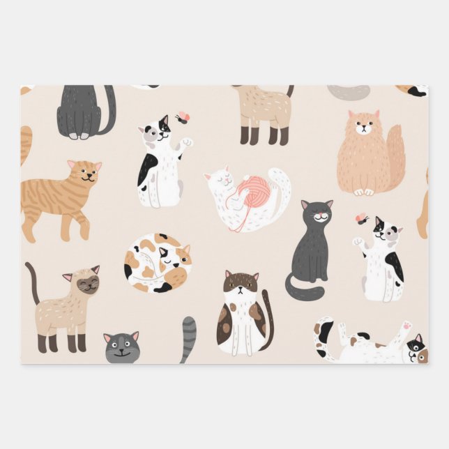 Katzenmuster Geschenkpapier Set (Vorderseite)