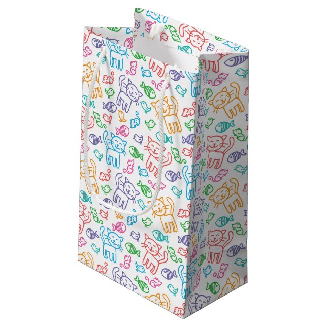 Katzenmuster Kleine Geschenktüte (Rückseite Schrägansicht)