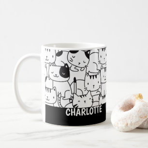Katzenmuster Schwarz-Weiß Niedliche Personalisiert Kaffeetasse